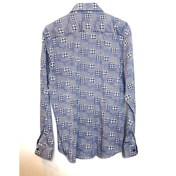 Robert Graham Block Houndstooth Gingham Check Button Down Collared Navy X-Large - Picture 3 of 11